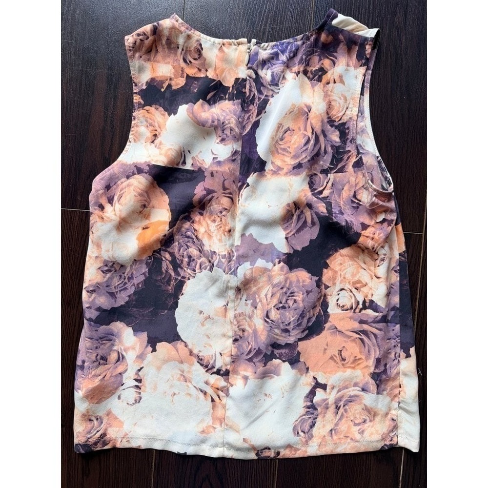 Cynthia Rowley Silk Shell Top Photoreal Rose Print Sleeveless Blouse S - Picture 4 of 7